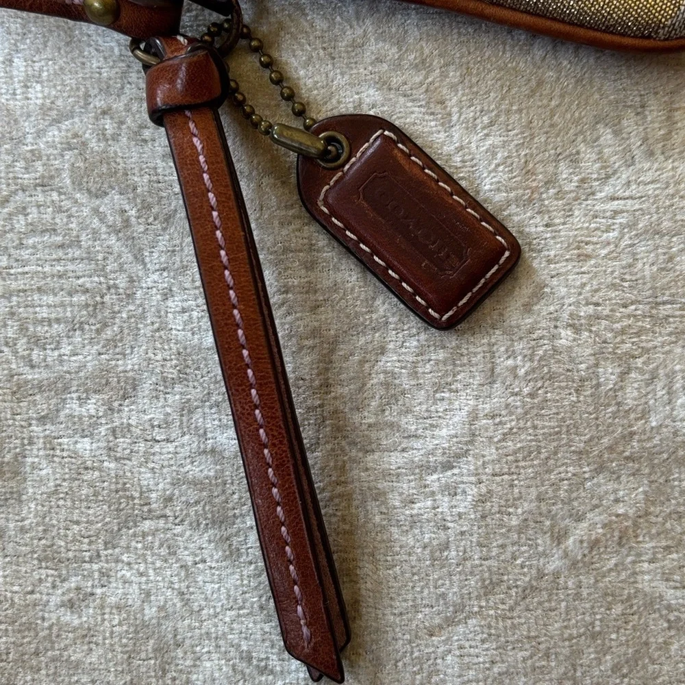 Coach Patchwork Zippered Wristlet Signature C Leather Suede Metallic Snakeskin